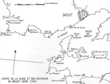Carte de la rade et des environs de Brest vers 1740